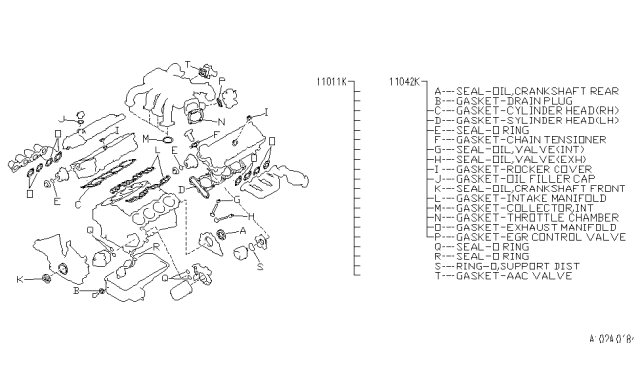 1991 Infiniti Q45 Engine Gasket Kit Diagram