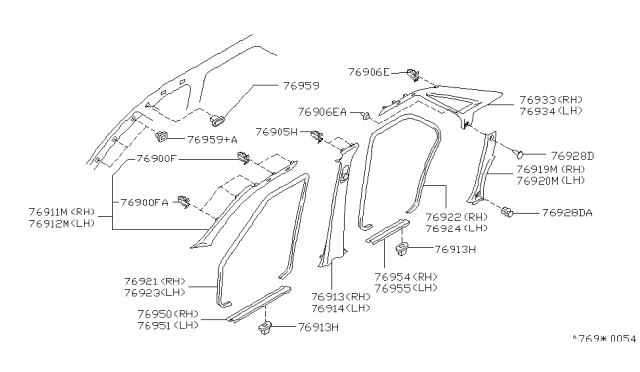 1991 Infiniti Q45 Finisher-Rear Pillar,RH Diagram for 76934-60U00