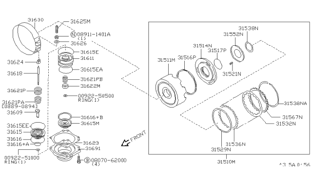 1990 Infiniti Q45 RETAINR-RETRN Spring,Od SERVO Diagram for 31622-41X00