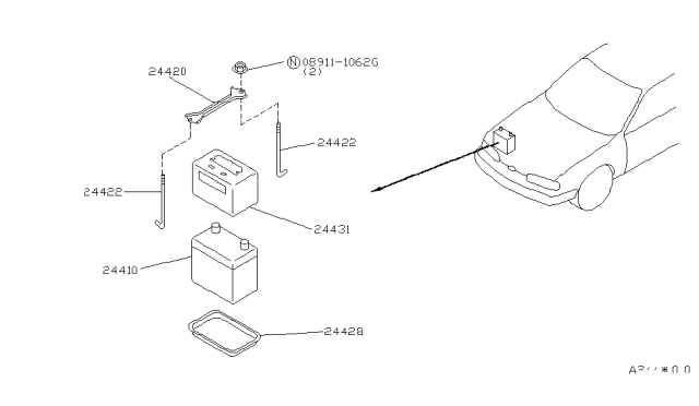1995 Infiniti Q45 Tray-Battery Diagram for 24428-60U00