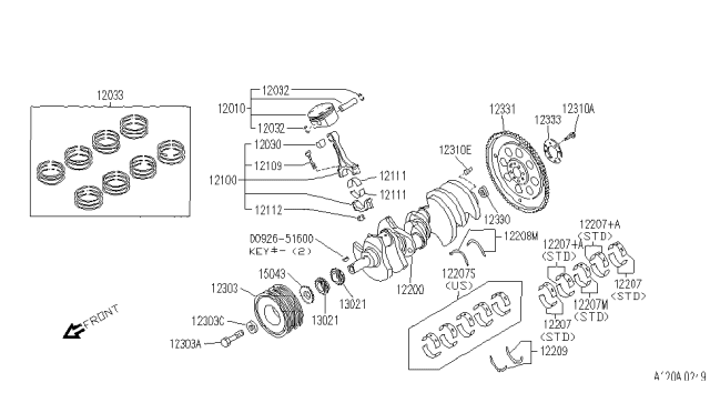 1994 Infiniti Q45 Bearing Connect Rod Diagram for 12111-60U00