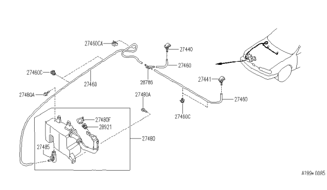 1996 Infiniti Q45 Windshield Washer Nozzle Assembly, Left Diagram for 28931-67U67