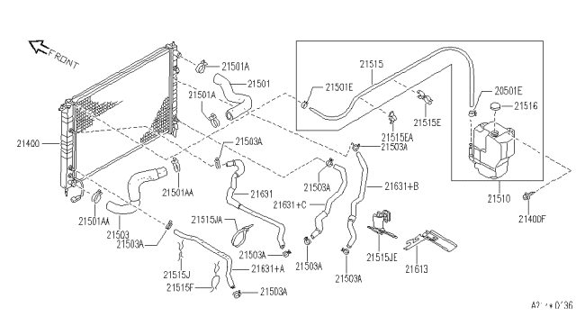 1993 Infiniti Q45 Hose RADIATR Diagram for 21503-60U00