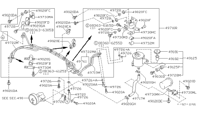 1996 Infiniti Q45 Bracket-Tube Diagram for 49730-61U15