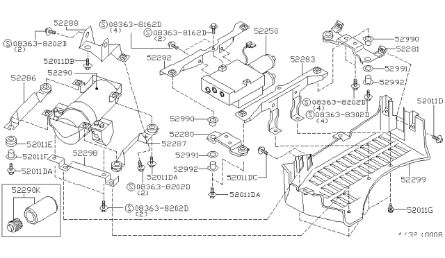 1990 Infiniti Q45 Bracket-Rear Control Valve Diagram for 52282-62U00