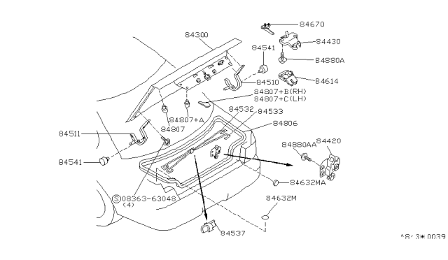 1996 Infiniti Q45 Trunk Lid & Fitting Diagram