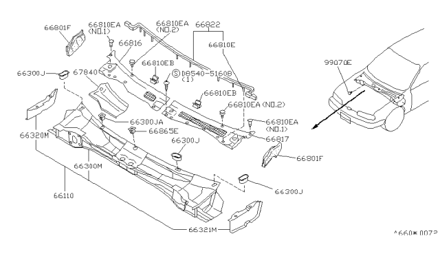 1993 Infiniti Q45 Cover-COWL Top Grille,RH Diagram for 66862-60U10