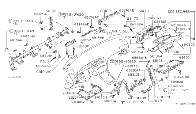 1994 Infiniti Q45 Instrument Panel,Pad & Cluster Lid Diagram 1