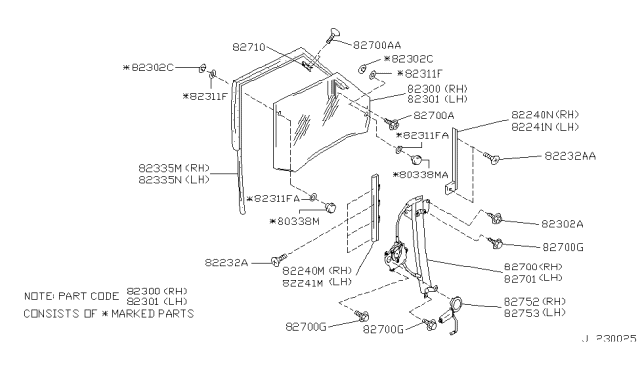 1995 Infiniti Q45 Guide Rail-Door Window, Front LH Diagram for 82241-68U01