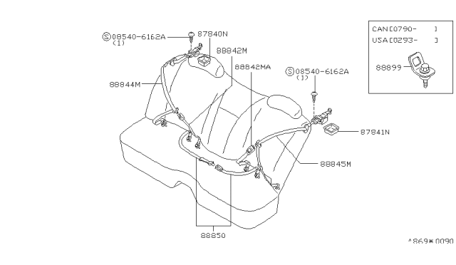1995 Infiniti Q45 Belt Assy-Rear Seat Tongue, Lh Diagram for 88845-77U06