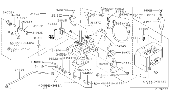 1990 Infiniti Q45 Rod-Selector Diagram for 34935-60U00