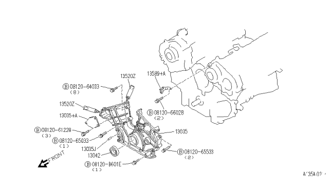 1990 Infiniti Q45 Front Cover,Vacuum Pump & Fitting Diagram 2