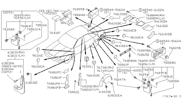 1993 Infiniti Q45 Drafter-Air,Rear Fender LH Diagram for 78855-60U00