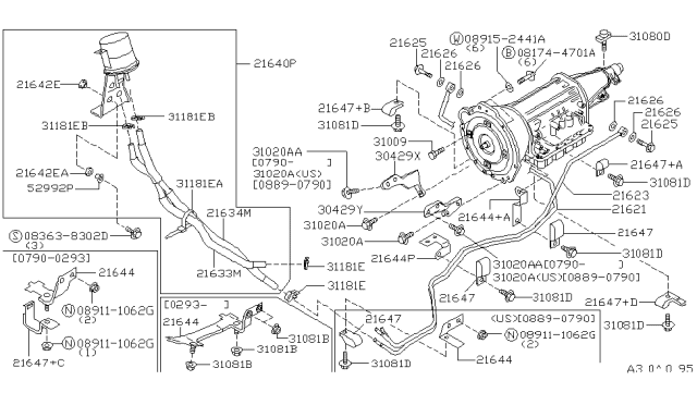 1994 Infiniti Q45 Clip-Tube Diagram for 21647-64U01
