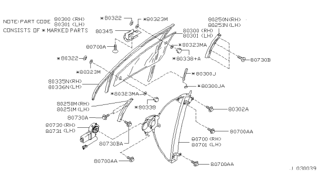 1993 Infiniti Q45 Glass Run Rubber-Front Door RH Diagram for 80330-60U10