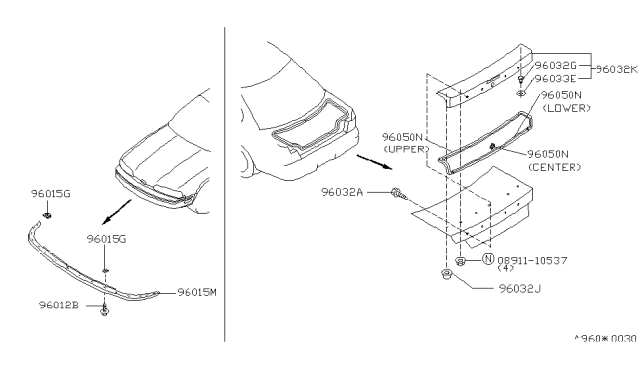 1993 Infiniti Q45 Clip-Rear Spoiler Diagram for 01553-06511