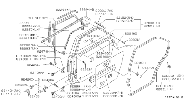 1994 Infiniti Q45 Rear Door Panel & Fitting Diagram