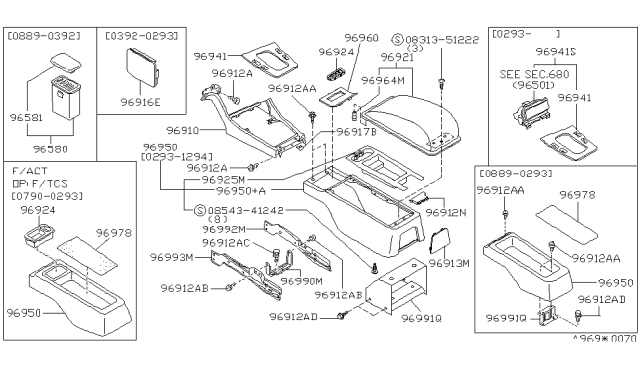 1993 Infiniti Q45 Console Box-Floor,Rear Diagram for 96950-62U01