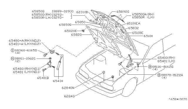 1994 Infiniti Q45 Stay Assy-Hood Diagram for 65470-67U25