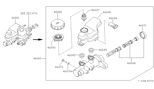 1994 Infiniti Q45 Cylinder Assy-Brake Master Diagram for 46010-67U20