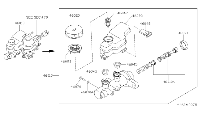 1994 Infiniti Q45 Cylinder Brake Master Diagram for 46010-60U11