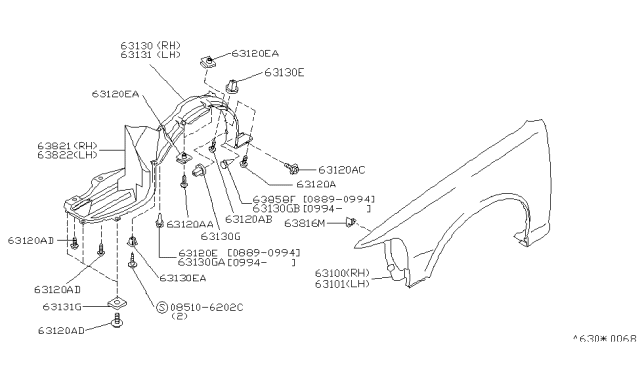 1990 Infiniti Q45 Front Fender & Fitting Diagram