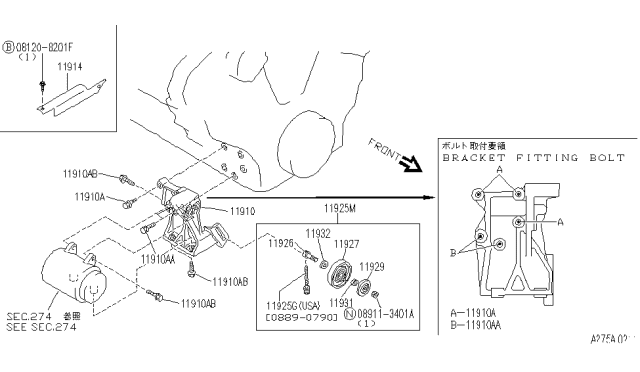 1990 Infiniti Q45 Bolt-Compressor Diagram for 11916-60U02