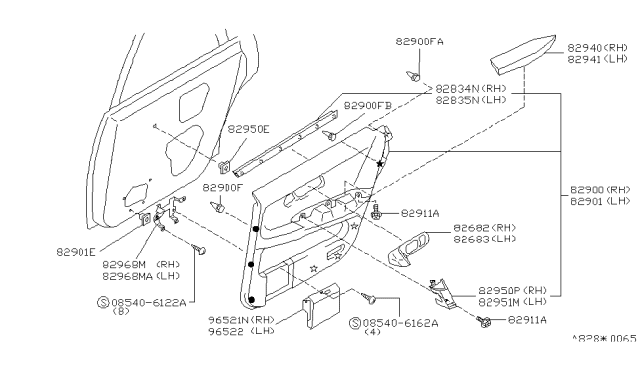 1993 Infiniti Q45 ESCUTCHEON-Rear Door Inside Handle,LH Diagram for 82683-64U03