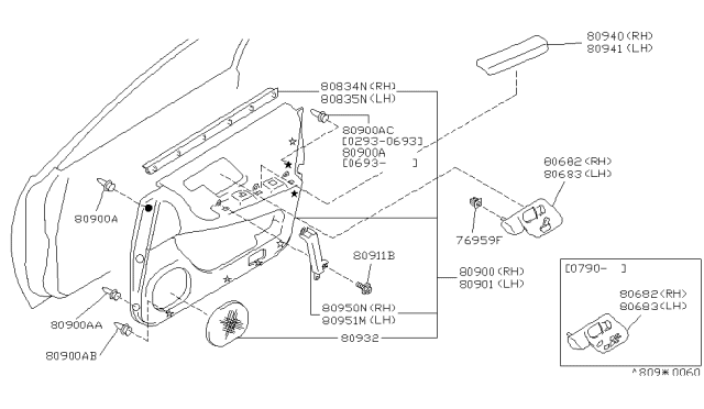 1993 Infiniti Q45 Grip Assembly-Front Door, LH Diagram for 80951-60U05