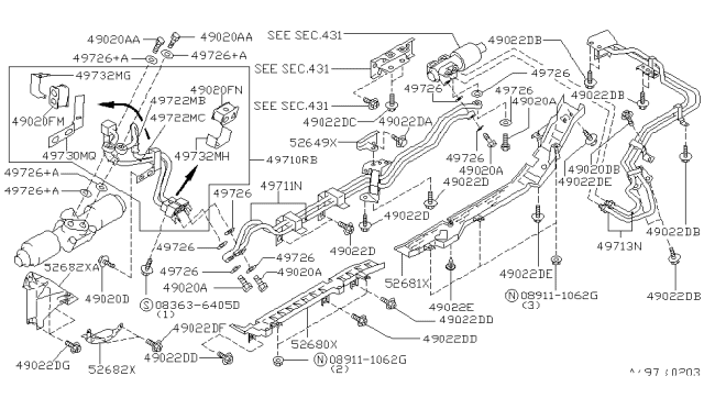 1994 Infiniti Q45 Hose & Tube Assy-Power Steering Diagram for 49720-63U06