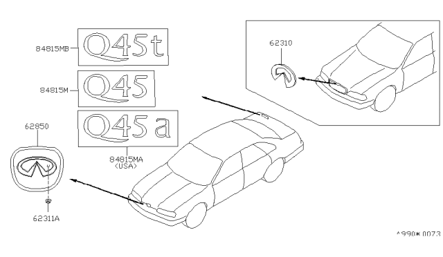 1994 Infiniti Q45 Trunk Lid Emblem Diagram for 84894-68U15