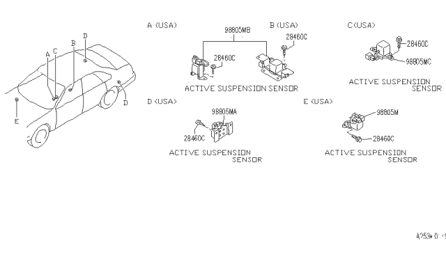 1994 Infiniti Q45 Sensor Assembly-G,Active Suspension Diagram for 98805-61U21