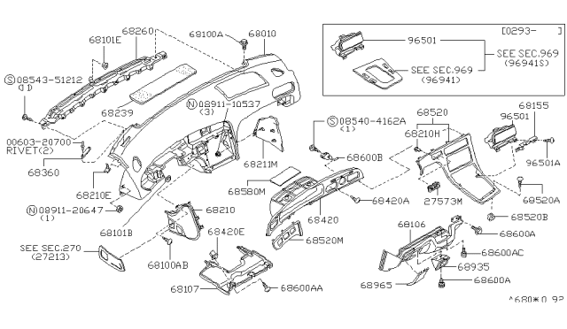 1996 Infiniti Q45 Instrument Complete Diagram for 68010-67U01