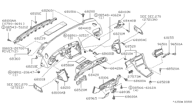 1994 Infiniti Q45 Instrument Panel,Pad & Cluster Lid Diagram 3