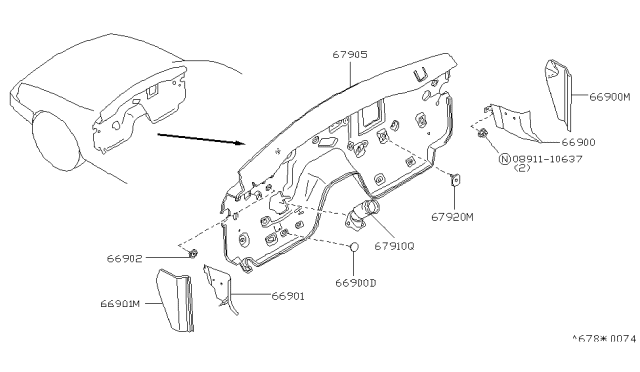 1996 Infiniti Q45 Insulator-Dash Side,LH Diagram for 66911-60U00