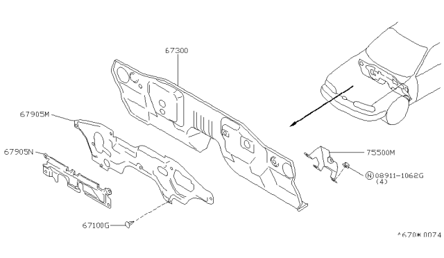 1996 Infiniti Q45 Dash Panel & Fitting Diagram