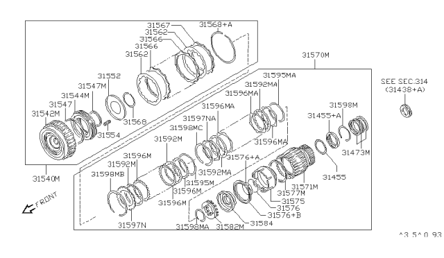 1996 Infiniti Q45 Piston Assy-High Clutch Diagram for 31544-51X00
