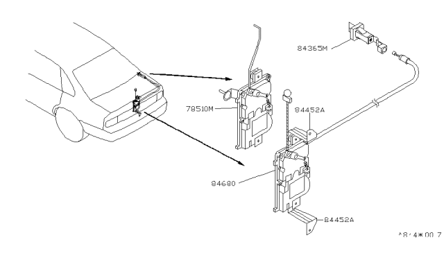 1993 Infiniti Q45 Lock & Rod Assy-Gas Filler Opener Diagram for 78827-60U00