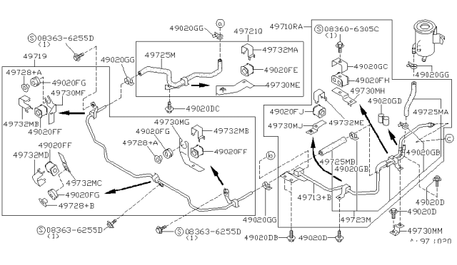 1994 Infiniti Q45 Bracket-Power Steering Tube Diagram for 49732-60U02