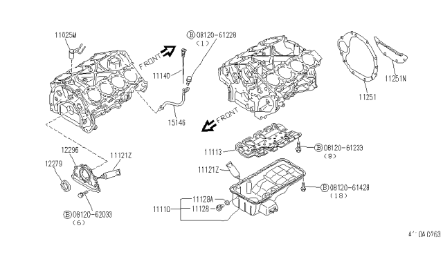 1994 Infiniti Q45 Cylinder Block & Oil Pan Diagram 1