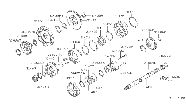 1991 Infiniti Q45 Ring-Snap For Parking Gear Diagram for 31506-41X01