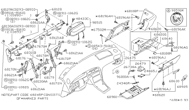1993 Infiniti Q45 Lid Assembly-Cluster, Lower Diagram for 68245-67U61