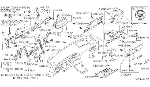 1994 Infiniti Q45 Instrument Panel,Pad & Cluster Lid Diagram 2