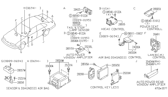 1995 Infiniti Q45 Sensor-Air Bag Diagram for 28556-95U25