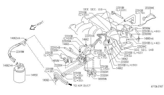 1995 Infiniti Q45 Gallery Assy-Vacuum Diagram for 22310-87U10