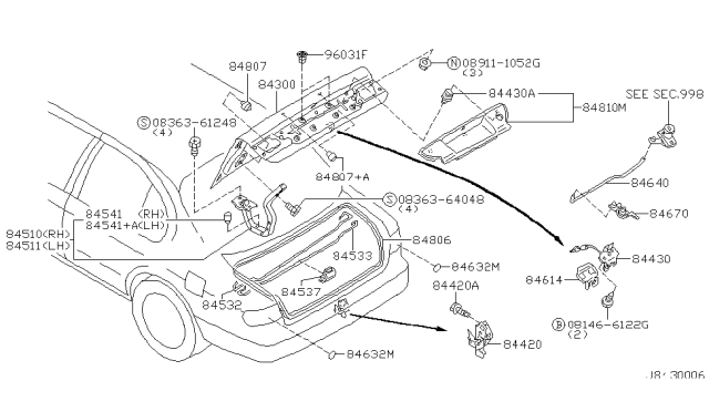 2000 Infiniti I30 Trunk Lid & Fitting Diagram