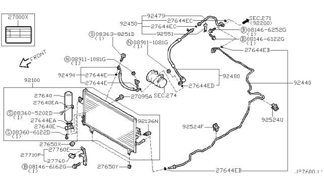 2000 Infiniti I30 Condenser,Liquid Tank & Piping Diagram 2