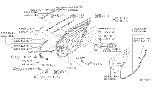 2000 Infiniti I30 Rear Door Panel & Fitting Diagram 1