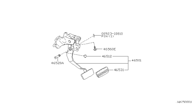 2001 Infiniti I30 Pedal Assy-Brake W/Bracket Diagram for 46501-2Y915