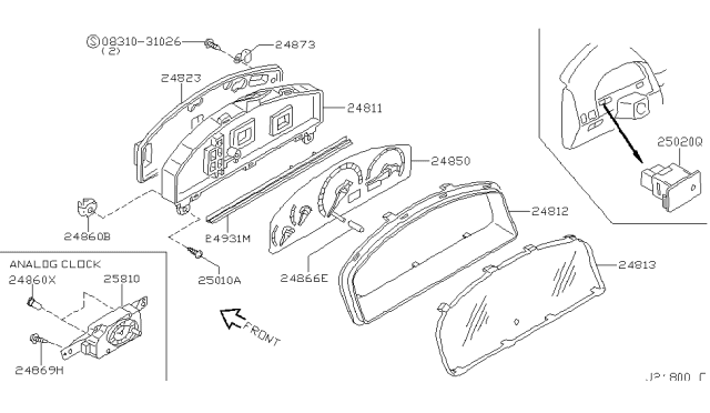 2002 Infiniti I35 Instrument Cluster Speedometer Assembly Diagram for 24820-5Y705